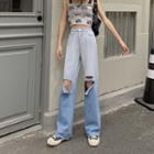 Gradient Ripped Straight-leg Jeans