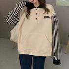 Striped Panel Polo Sweatshirt Almond - One Size