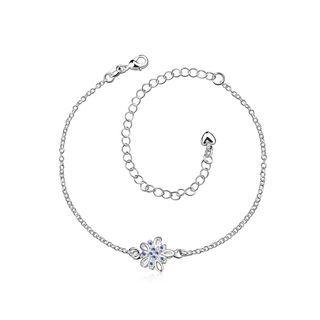 Fashion Classic Flower Blue Cubic Zircon Anklet Silver - One Size