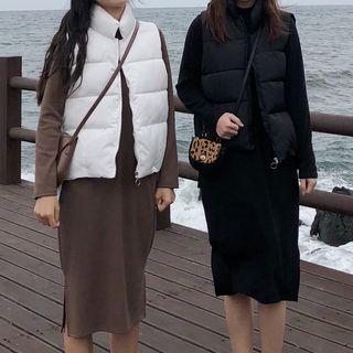 Long-sleeve Mock Neck T-shirt Dress / Padded Vest