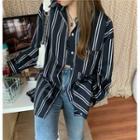 Striped Long-sleeve Loose-fit Shirt / Striped Cropped Sleeveless Top