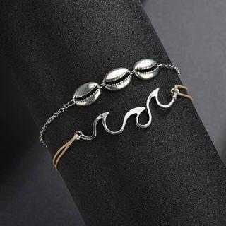 Set Of 2: Alloy Dangling Anklet Silver - One Size