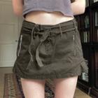 Plain Belted A-line Mini Skirt