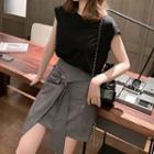 Set: Cap-sleeve T-shirt + Front-slit Mini A-line Skirt
