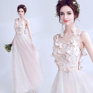 Sleeveless Butterfly Applique Prom Dress