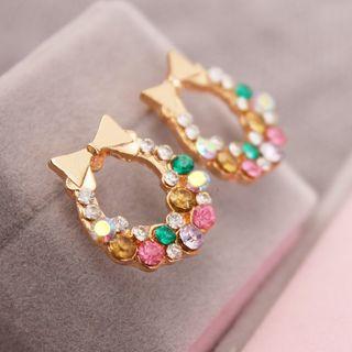 Rhinestone Hoop Bow Earring 1 Pair - Gold - One Size