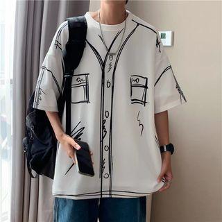 Elbow-sleeve Printed T-shirt / Button-up Shorts
