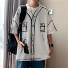 Elbow-sleeve Printed T-shirt / Button-up Shorts