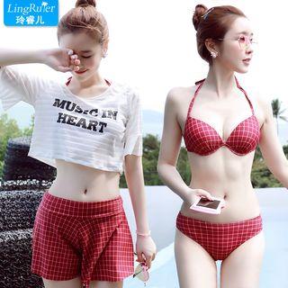 Set: Plaid Bikini + Letter Cover-up