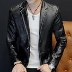 Faux-leather Single-button Jacket