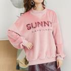 Sequin Lettering Mock Neck Pullover