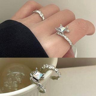 Rhinestone Open Ring 2871a - Set Of 2 - Silver - One Size