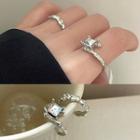 Rhinestone Open Ring 2871a - Set Of 2 - Silver - One Size