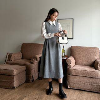 Adjustable-waist Flared Long Overall Dress