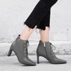 Pointy Chunky Heel Lace-up Short Boots
