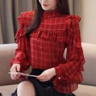 Plaid Ruffle Chiffon Blouse