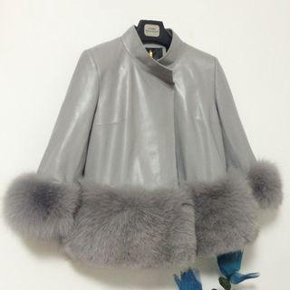 Faux Leather Furry Panel Jacket As Shown In Figure - One Size