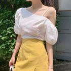 Puff-sleeve One-shoulder Blouse