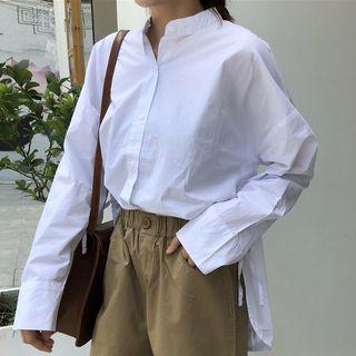 Side Slit Plain Shirt White - One Size