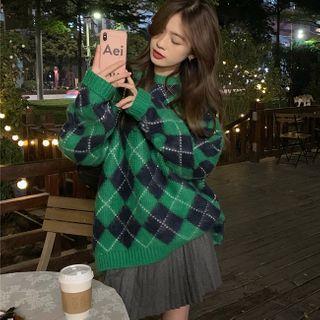 Argyle Sweater / Mini A-line Pleated Skirt