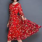 Short-sleeve Floral Chiffon Midi Dress