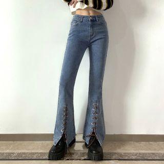 Tie-cuff Boot Cut Skinny Jeans