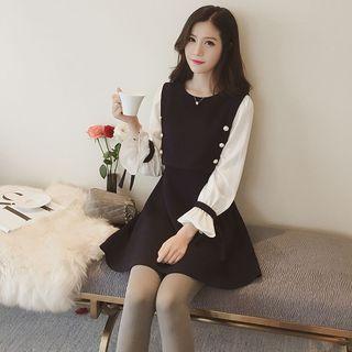 Faux Pearl Long Sleeve A-line Dress