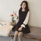 Faux Pearl Long Sleeve A-line Dress