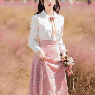 Mock Two-piece Embroidered Panel Midi A-line Dress