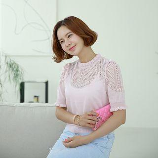 Frill-edge Perforated Knit Top