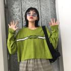 Lettering Ribbed Sweater Green - One Size