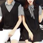 Couple Matching Mock Two-piece Short-sleeve Dress / Top