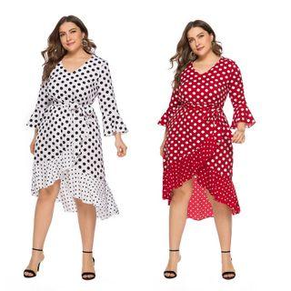 Plus Size Irregular Hem Dotted A-line Dress