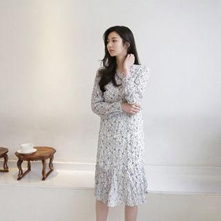 Floral Print Crinkled Midi Dress