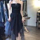 Lace-up Tube Top / Irregular Midi A-line Skirt