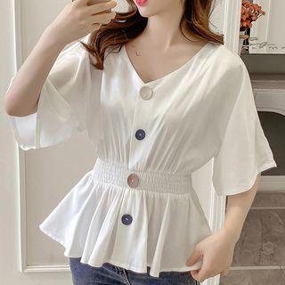 Short-sleeve V-neck Peplum Blouse