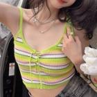 Striped Knit Cropped Camisole Top Stripe - Green - One Size