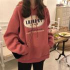 Drawstring Letter Print Hoodie Dark Pink - One Size