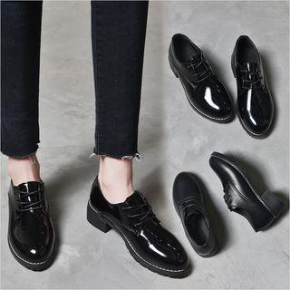 Low Heel Faux-leather Lace-up Shoes