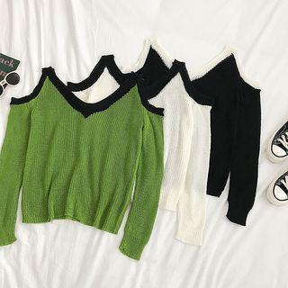 Off-shoulder Cutout Long-sleeve Knit Top