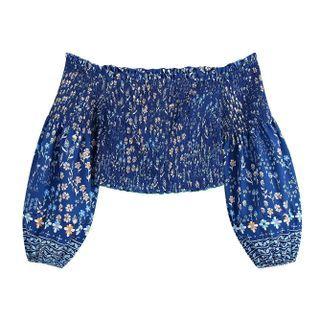 Off-shoulder Print Cropped Blouse