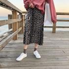 Leopard Print Midi Accordion Pleat Velvet Skirt As Shown In Figure - One Size