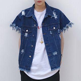 Distressed Short-sleeve Denim Jacket