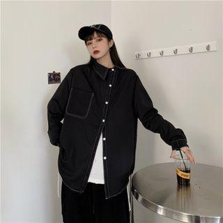 Contrast Stitching Shirt Black - One Size