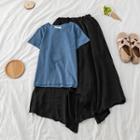 Set: Plain T-shirt + Diagonal-hem A-line Skirt