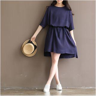 Elbow-sleeve Linen Cotton Dress