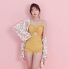 Spaghetti Strap Swimsuit / Cover-up Jacket / Waterproof Pouch / Set