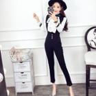 Set: Ruffle Blouse + High-waist Suspender Pants