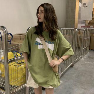 Elbow-sleeve Letter Print Shirt