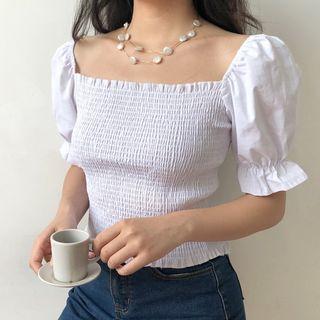 Short-sleeve Smocked Cropped Top